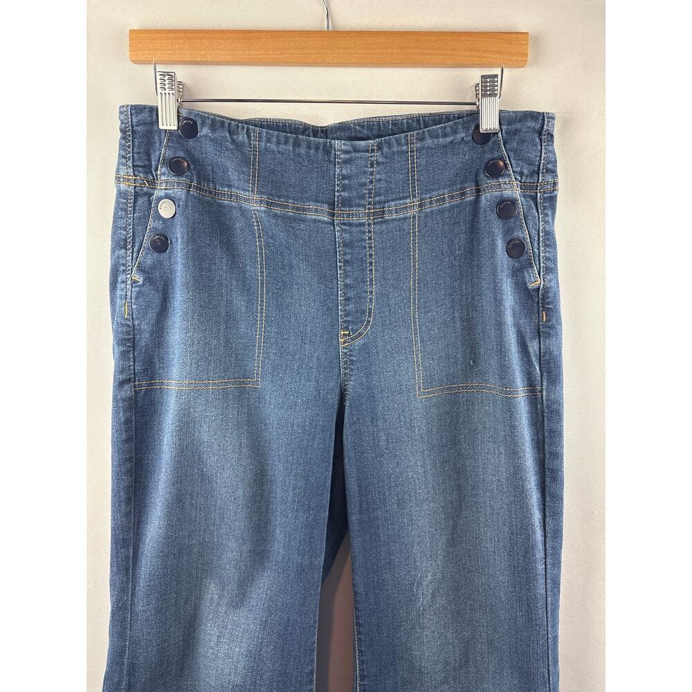 Women’s Chico’s Size 10 Dark Blue Wide Leg Jeans w/ Button Detail - Picture 2 of 5